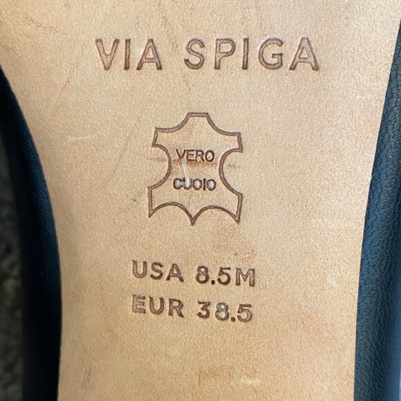 Via Spiga Guervie Black Leather Block Heel Pointed Toe Pumps Shoes Sz 8.5 #177H - Picture 9 of 9